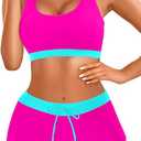 Tempt Me Women Pink Aqua Two Piece Sports Bikini Athletic Swimsuits Racerback Crop Top with Boy Shorts Bathing Suits for Girls Vests Small