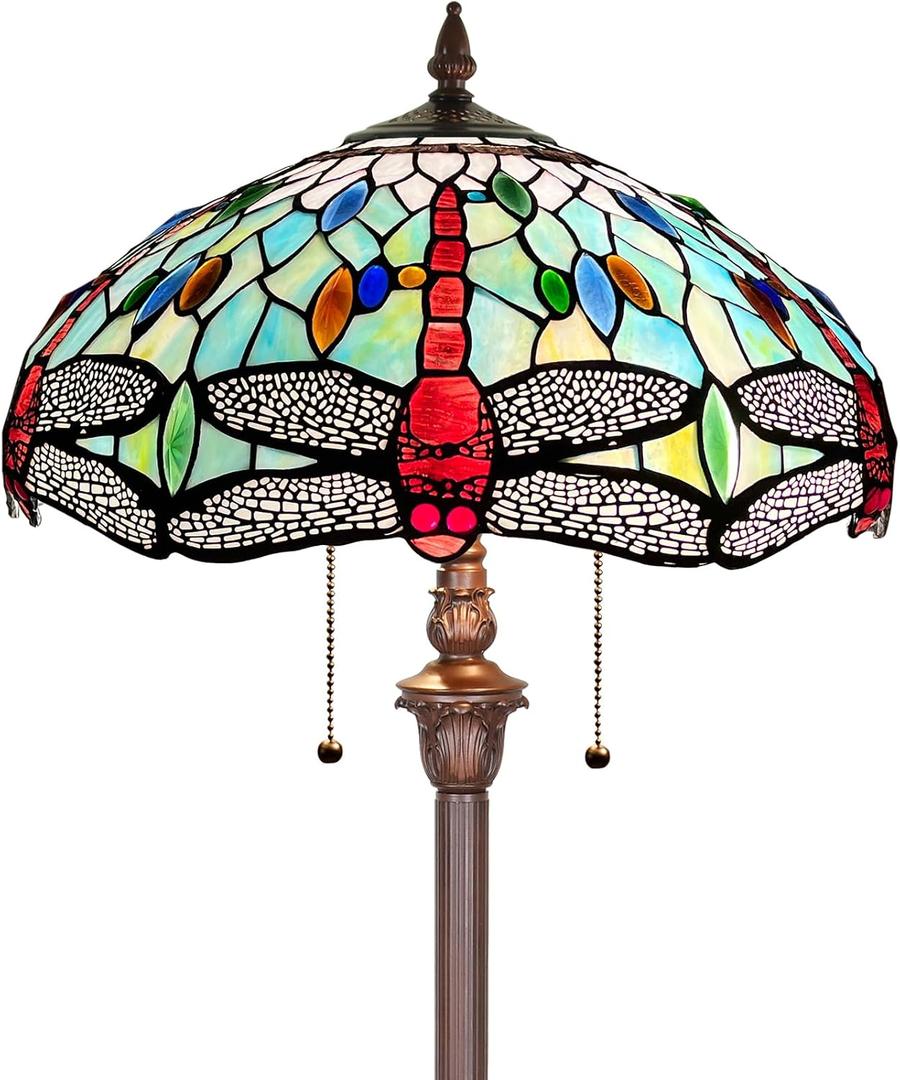Tiffany Lamp Fine Sky Dragonfly Stained Glass Floor Lamp 2-Light