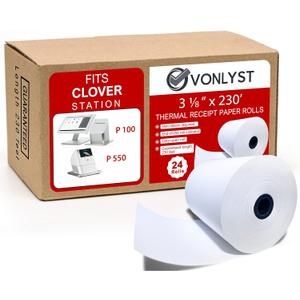 Thermal Receipt Paper Rolls 3 1/8" x 230' for Clover Station (24 rolls)