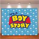 Qian It's a Boy Theme Photography Backdrops Blue Sky White Clouds Kids Birthday Party Photo Background Newborn Baby Shower Booth Studio Shoot Props 10x8FT
