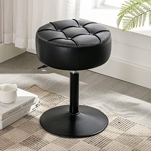 LUE BONA Adjustable Vanity Stool, 360°Swivel Vanity Chair for Makeup Room, Black Stool Chair for Vanity, Small Faux Leather Vanity Stools for Bathroom, Living Room