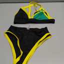 GORGLITTER Women's Triangle Jamaica Swimsuits Color Block High Waisted Bikini High Cut Thong Bathing Suit (Black, S)