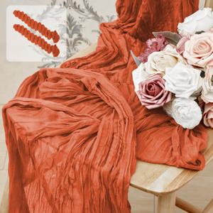 2 Pack 10 Ft Cheesecloth Table Runner Orange Gauze Long Table Runners Boho Gauze Cheese Cloth Table Runner Rustic Sheer Runner for Wedding Party Table Decor ( 35 x 120 Inch )