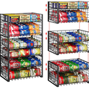 3-Pack Stackable Can Rack Organizer, Adjustable Can Holder for Pantry | 2-Tier Rolling Can Dispenser Holds Up to 90 Cans, Canned Food Storage Organizer for Kitchen Cabinet, Black