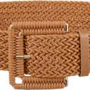 JASGOOD Women Wide Woven Belt for Dresses Rattan Waist Belt Braided Boho Belt with Square Buckle, Size: Fit Waist Size 38-42inch