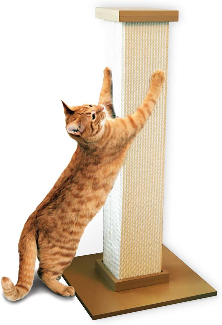 SmartCat Ultimate Scratching Post  Beige, Large 32 Inch Tower - Sisal Fiber, Simple Design - For All Cats (Brown)