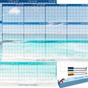 32" x 48" 2026 Wall Calendar Dry Erase  Large Rolled Beach Wall Calendar Wet & Dry Erasable Laminated 12 Month Annual Yearly Planner, Reversible, Horizontal/Vertical, Blue