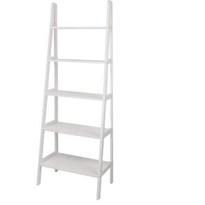 Casual Home 100% Solid Wood 5-Shelf Ladder Bookcase, 24.75"W x 16"D x 72"H, White, 5-Tier Freestanding Ladder Shelf