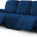 ULTICOR Velvet 8-Pieces Recliner Sofa Covers Stretch Reclining Couch Covers for 3 Cushion Reclining Sofa Slipcovers Furniture Covers Thick Soft Washable (3 Seater Recliner Cover, Navy)