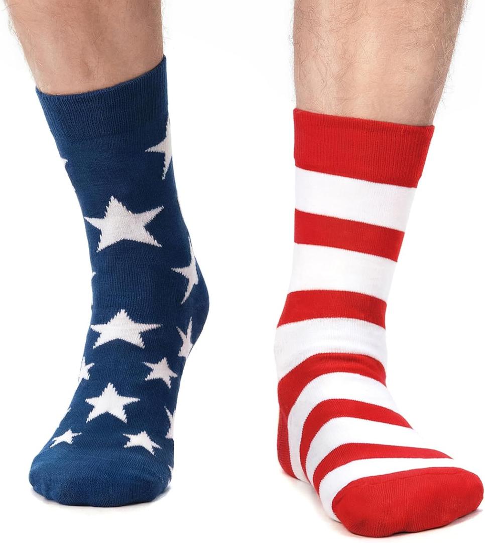 American USA Flag Socks for Women Men, 4th of July 250th Anniversary Patriotic Red White and Blue Stars & Stripes Crew Socks for Adults