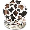 BLUE PANDA 48 Pack Cow Print Paper Plates (9 Inch) for Barnyard Birthday, Farm Animal Party - Cow Baby Shower Supplies (Brown Foil Print)