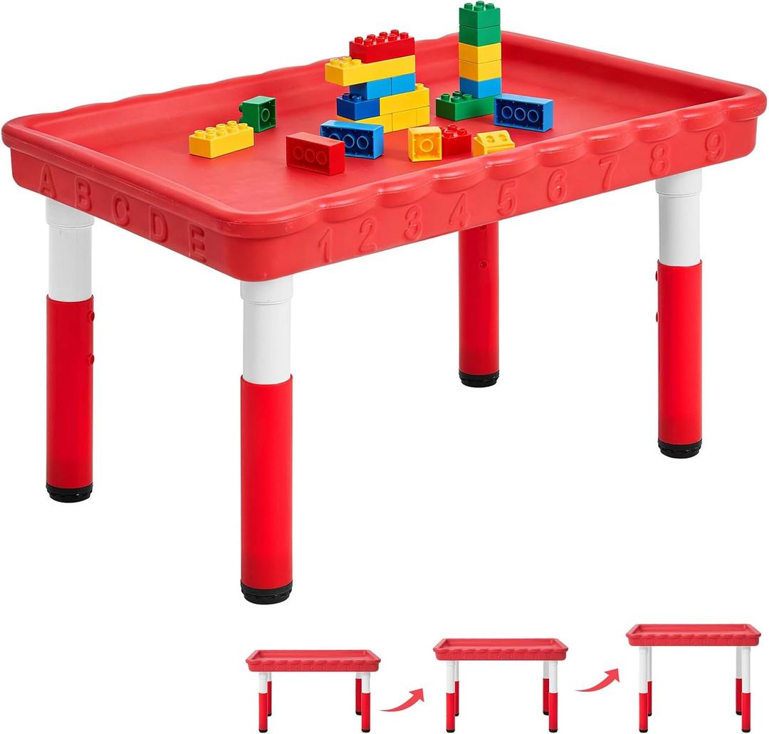 FUNLIO Sensory Table for Kids (35"x24"), Height Adjustable Rectangular Tuff Tray Sensory Table, Multi-Use as Water Table & Sand Table for Indoor & Outdoor, Easy 3-Min Assembly No Tools Needed - Red, Rectangle