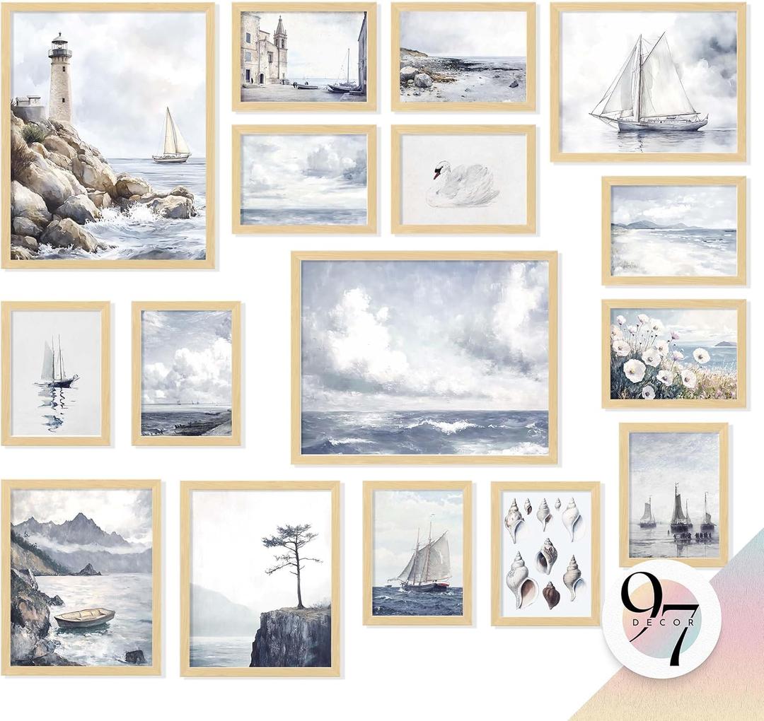 97 Decor LARGE 11x14 Rustic Nautical Wall Decor - Vintage Nautical Wall Art, Farmhouse Coastal Prints Ship Painting, Vintage Beach Posters Ocean Art Prints Sailboat Pictures For Home Bedroom (Unframed)