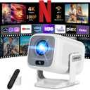 [Auto Focus & 2026 Upgraded] Mini Projector 1080P FHD Support 4K Portable Projector with WiFi6 and Bluetooth5.4 Builtin App 180° Adjustable Auto Keystone, Compatible with HDMI/Laptop/USB, White