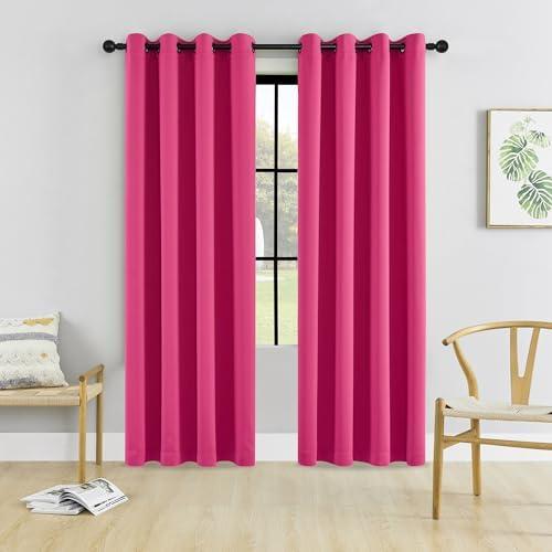 HUTO Blackout Bedroom Curtains Panels 84 Inch - Energy Saving Thermal Insulated Privacy Protect Antique Copper Grommet Sun Block Drapes for Living Room, 1 Pair, 52 by 84 Inch, Hot Pink