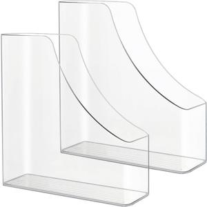 2 Pack Vertical File Holder Clear Acrylic Desk Organizer Storage Bins Holding Plastic Document Organizer PET Magazine Holder Basics Vertical Magazine Rack for Home Office School