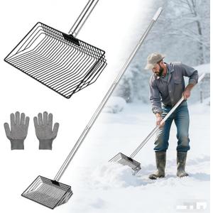 Multi-Purpose Snow Shovel for Driveway, 55-Inch Long Handle Lightweight Snow Removal Tool, Large Capacity Shovel for Sidewalk, Garage, Garden & Chicken Coop Cleaning (Poop & Bedding Scoop)