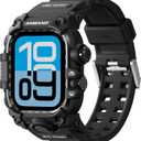 amBand Rugged Case with Band for Apple Watch 44mm, Compatible with iWatch Series SE 3/SE 2nd Generation/SE/6/5/4, Military Grade Shockproof Bumper Cover, Tactical Band for Men, Matte Black