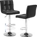 NEWBULIG Bar Stools Set of 2, Counter Height Barstools,Square Seat Cushion Barstool with Back, Height Adjustable PU Leather Swivel Barstool with Footrests for Kitchen,Island,Cafe,Pub,Black