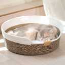 CHEERHOME PETS Cat Bed Basket with Cushion, Cute Pet Bed for Indoor Cats Couch, Kitten Bed for Medium and Large Cat, All Season Universal (Brown)