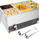 Commercial Food Warmer, 4 Pan Bain Marie Stainless Steel Electric Food Warmers, 1500W Buffet Warmer Soup Warmer with Temperature Control, Tap, Soup Spoon, for Catering, Parties, Restaurants (2*1/3+2*1/6 GN Pans)