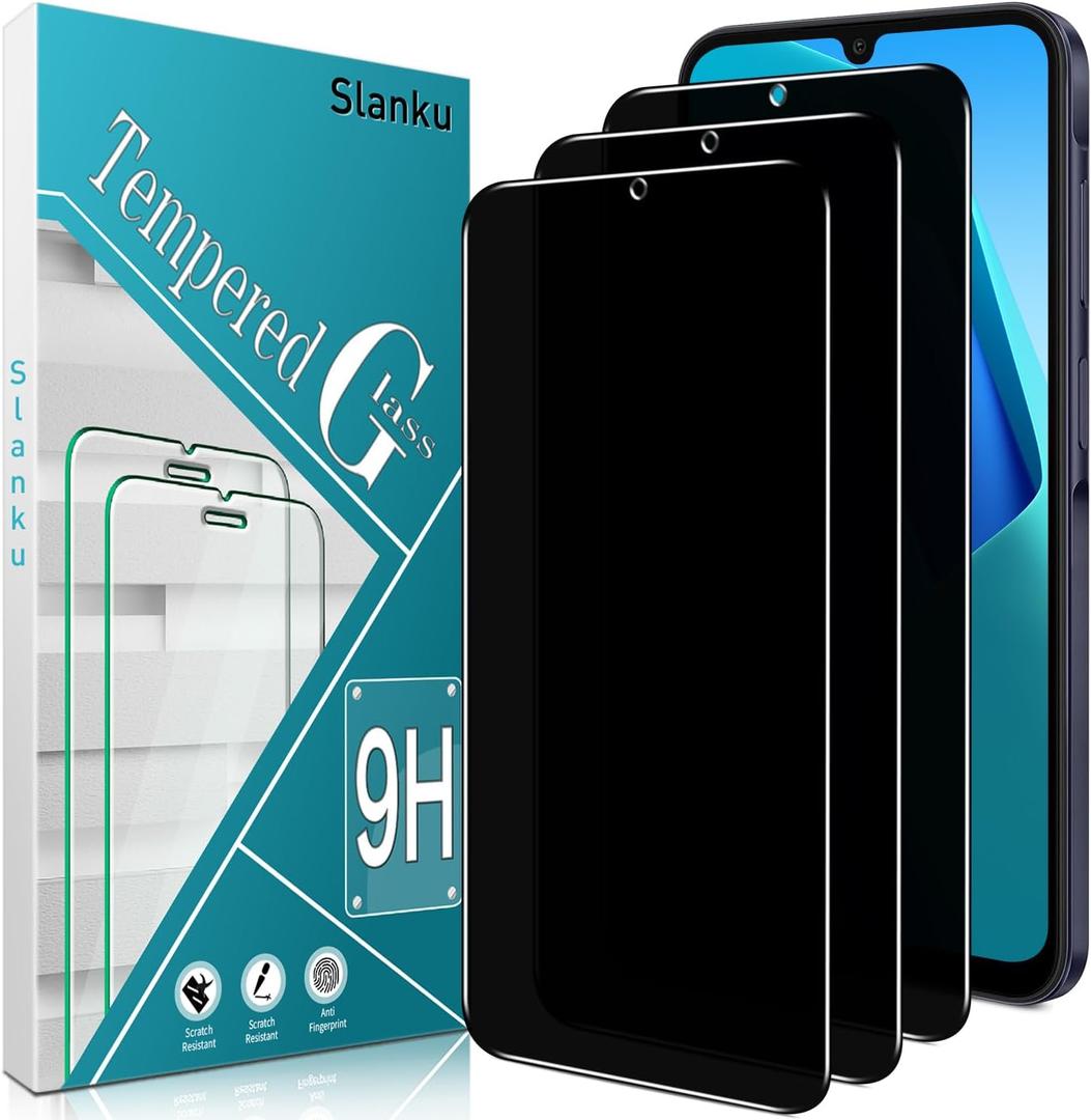 Slanku [3 Pack Privacy Screen Protector for Samsung Galaxy A26 5G Tempered Glass Film, Anti-Spy, Case Friendly, 9H Hardness