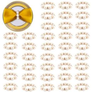 100Pcs Gold Disposable Napkin Rings Imitation Pearl Ring Napkin Holder Delicate White&Gold Beaded Serviette Buckles for Wedding Party Dinner Table Decor and Daily Use