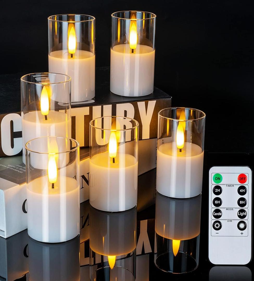 6 Pack Acrylic Flickering Flameless Candles with Remote, 2"X4" Candles Battery Operated, Flickering LED Warm Glow Tealight for Home Decor, with 4 Timers 100+Hours + 2 Lighting Modes, Included Battery