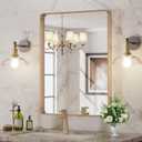 LOAAO 22X30 Gold Bathroom Mirror, Rounded Rectangle Gold Frame Mirror, Brushed Gold Bathroom Vanity Mirror Wall-Mounted, Anti-Rust, Hangs Horizontally or Vertically