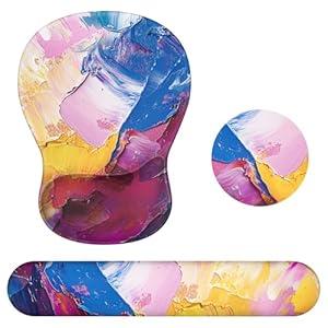 Ospelelf Keyboard Wrist Rest Set with Ergonomic Mouse Pad - 3-in-1 Memory Foam Support for Pain Relief, Office & Gaming with Coaster Multi Color
