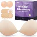 Invisible Strapless Sticky Bra Push up for Women, Ultra Adhesive Bra for Backless Dress, Cleavage Bra Lift Novelty Bras (C Cup, Light Beige)