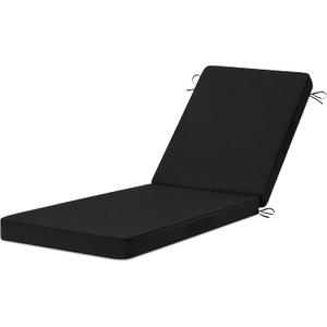 Chaise Lounge Cushions Outdoor, 72"x21"x3" Triple-Waterproof Outdoor Chair Cushion with Removable Cover, 4 Adjustable Ties Lounge Chair Cushions for Outdoor Furniture, Black