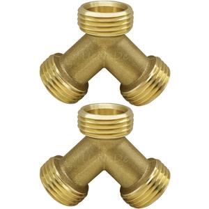 Uenede 2PCS Garden Hose Splitter Brass 3/4" GHT Male Thread Heavy Duty 2 Way Y Connector Garden Hose Adapter for Backyard Water Tap, Outlet, & Spigot