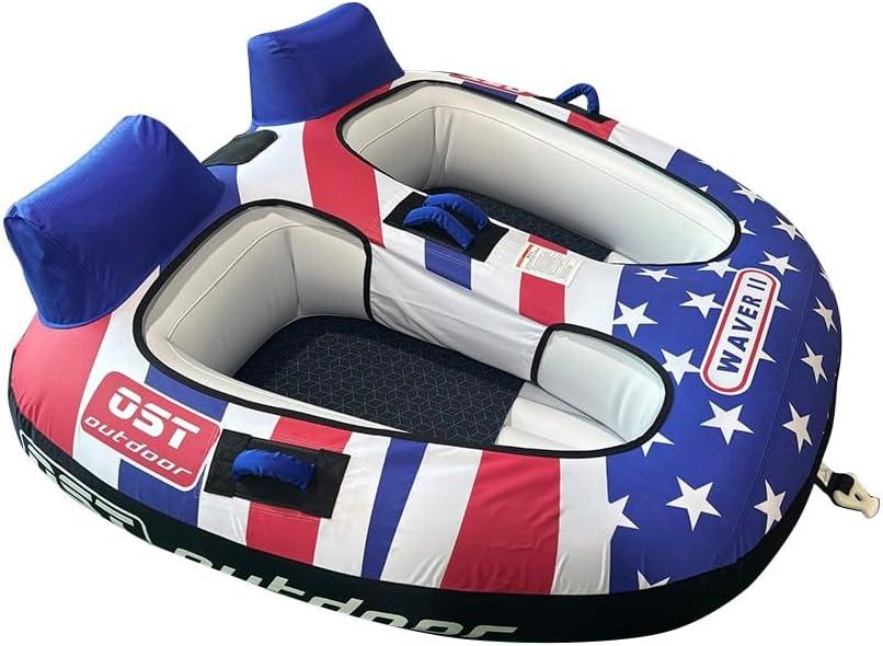 Towable Tubes for Boating 2 Person, Water Tubes for Boats to Pull, Safety Inflatable Boat Tubes and Towables, Boat Tubes for Tubing, Premium Nylon Cover with Drainage System