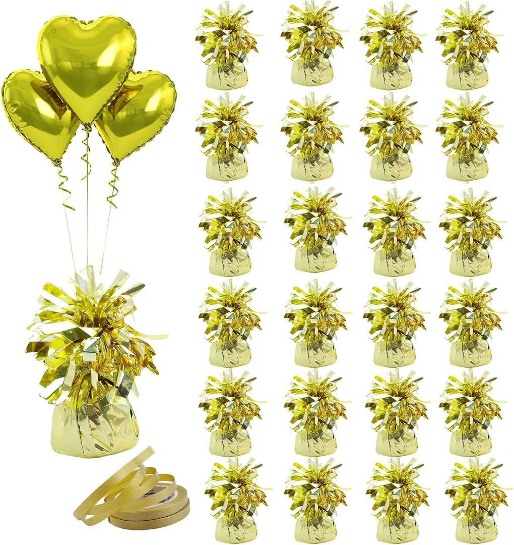 Aluminum Foil Balloon Weights for Parties (24 pcs) - 0.31lb (140g) Each - Premium Balloon Anchors for Birthday, Wedding, Dinner, Indoor & Outdoor Decorations(Light Gold 24pcs)