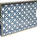 Spsyrine White Serving Tray, Plastic Marbling Tray for Coffee Table, Stylish Rectangular Decorative Tray with Handles, Ottoman Tray for Living Room, Bathroom, 15.6 X 10.2"