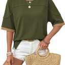 Dokotoo Summer Tops for Women 2026 Loose Oversized T Shirts Crewneck Color Block Side Slits Basic Tee Blouses (S)