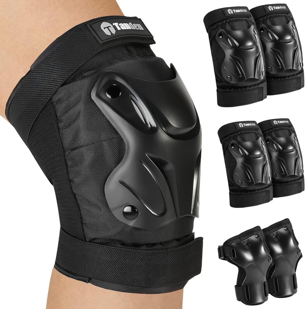 Tanden Skating Protective Gear Knee and Elbow Pads Wrist Guards for Roller Skating Skateboarding, Skate Pads Adult Knee Pads (Adult (14+ years), Black)