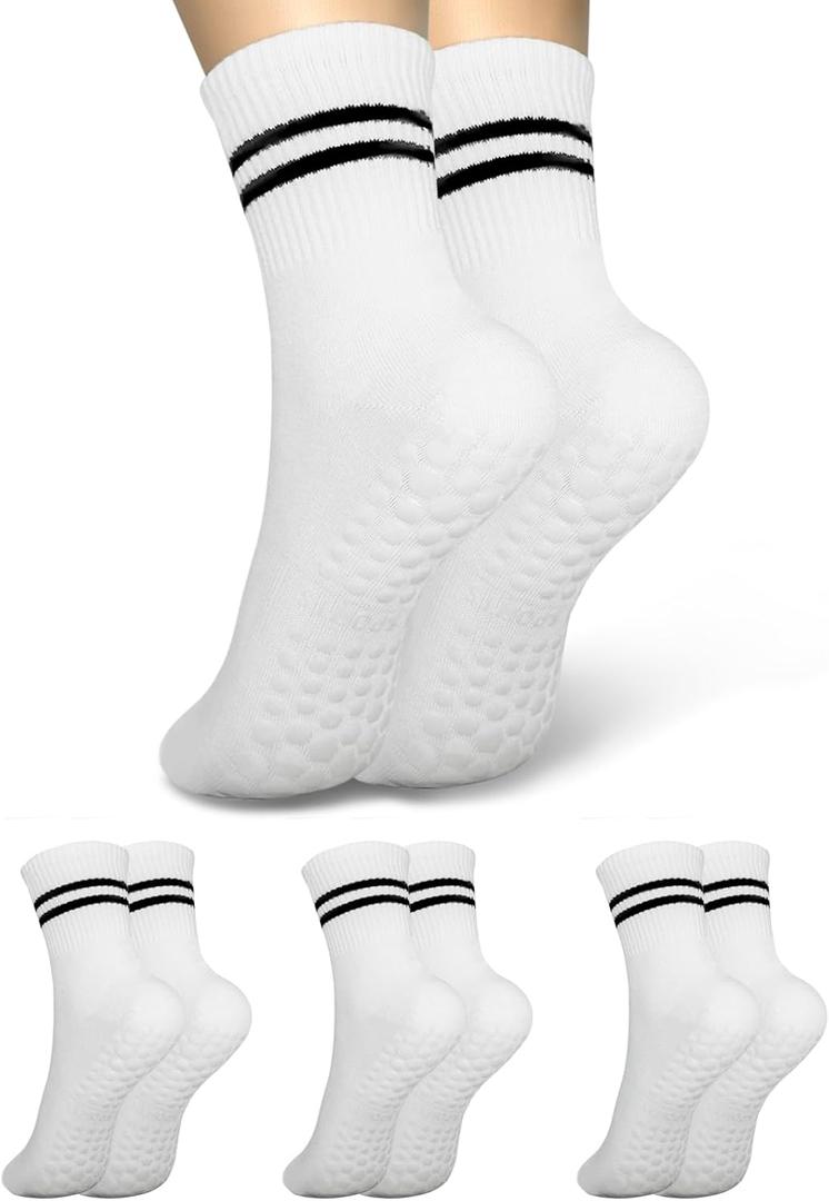 Pilates Yoga Non-Slip Socks Fit Hospitals, Yoga Studios, Outdoor. Gifts For Ballet Dancers, Seniors, Dears. (White)