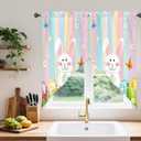 Spring Easter Swag Kitchen Curtain Valance for Windows,Eggs Bunny Cute Rabbits Window Treatments Short Swag Topper for Kitchen Windows Bathroom Bedroom,28 x 36 Inch, 1 Pair