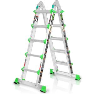 Ladder, Multi Position 5 Step Ladder Extension, 17 Ft Anti-Slip A Frame Compact Folding Ladder, 330LBS Adjustable Telescopic Aluminum Ladders for Home Stairs Roof Outdoor, Home Staircases