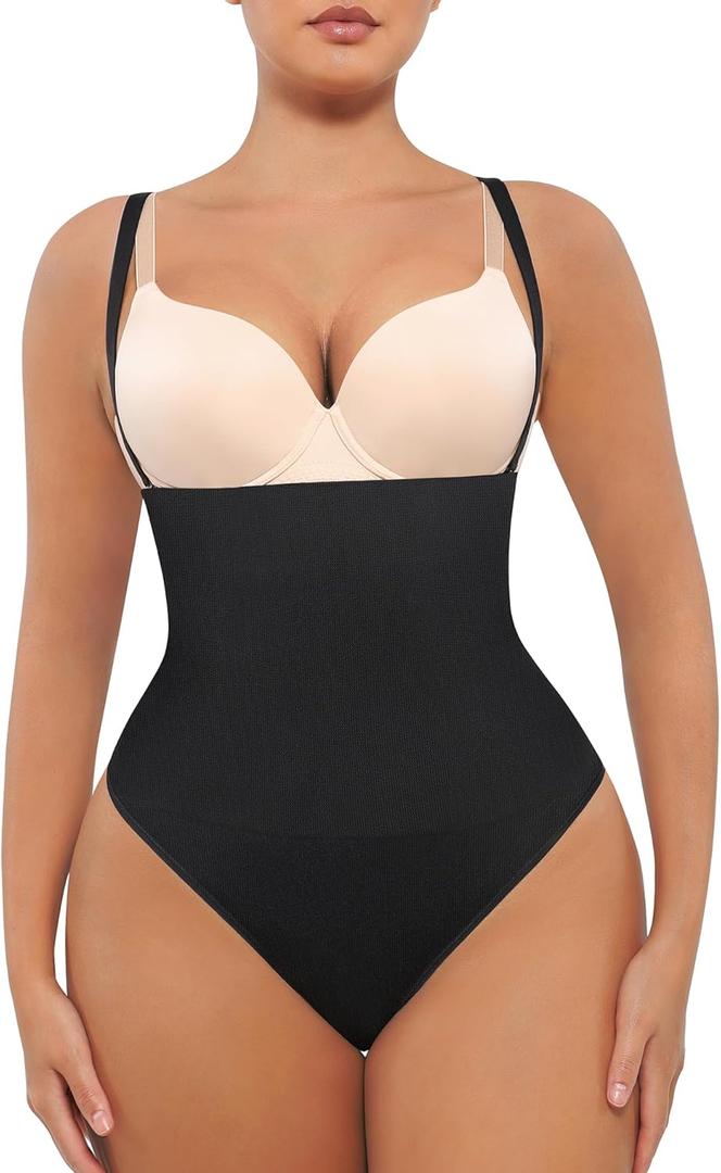 FeelinGirl Thong Shapewear Tummy Control Thongs for Women Seamless Faja Body Shaper Panties Shape Wear Underwear (XS-S, Black)