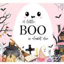 2 x Mocsicka A Little Boo is Almost Due Backdrop Banner Pink Halloween Baby Shower Decorations Backdrop Cute Ghost Castle Little Boo Baby Shower Decorations Photo Booth Props 70.8 x 43.3 Inch