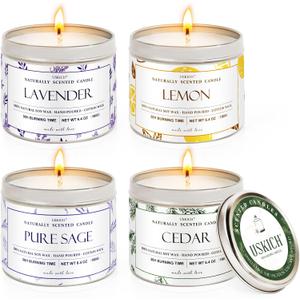 Scented Candles for Home, 6.4 oz Long Lasting Scented Candles Set,Cedar Candles for House & Lavender Candle for Stress Relief,Lemon/Puresage Candles Gifts for Women& Men-4 Pack