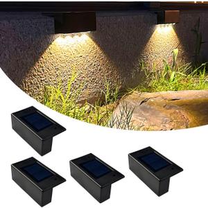 Solar Wall Lights Outdoor, Waterproof LED Fence Lights with Multiple Modes & Dual Color Temperature, Auto On/Off Solar Powered Lights for Patio Garden Yard Pathway Decor (Warm Light - Model B-4pack)