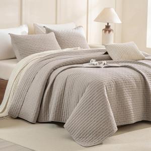 CozyTide Oversized King Bedspread 120x120,3Pcs Stone-Washed Cotton Extra Large Farmhouse Lightweight King Quilt Bedding Set Oversized Linen Colored Soft Summer California King Quilt Coverlet