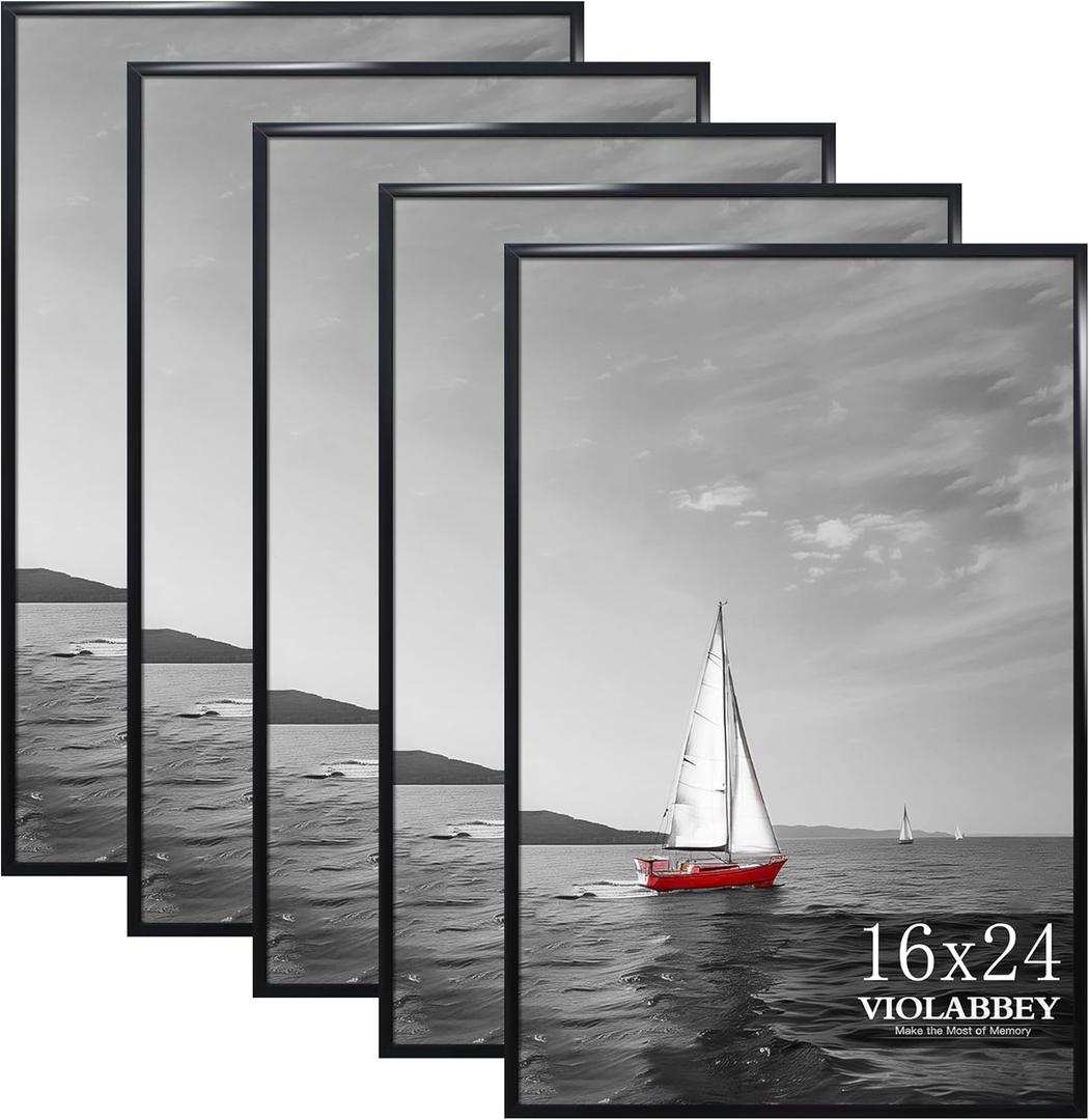 VIOLABBEY 16x24 Poster Frame Set of 5, 16x24 Frame Black for Wall Mounting Vertically or Horizontally, Gallery Wall Picture Frame