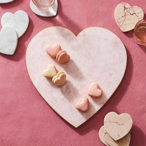 Valentine Pink Heart Marble Cheese Board 9.8 x 9.8 Inch Charcuterie Cutting Tray Marble Serving Decorative for Decoration Charcuterie Kitchen