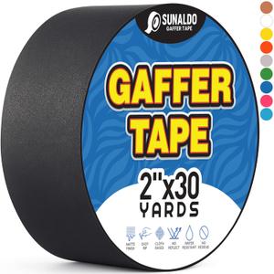 Gaffers Tape (2"x30 yards) Heavy Duty, Easy Rip, No Residue | Black