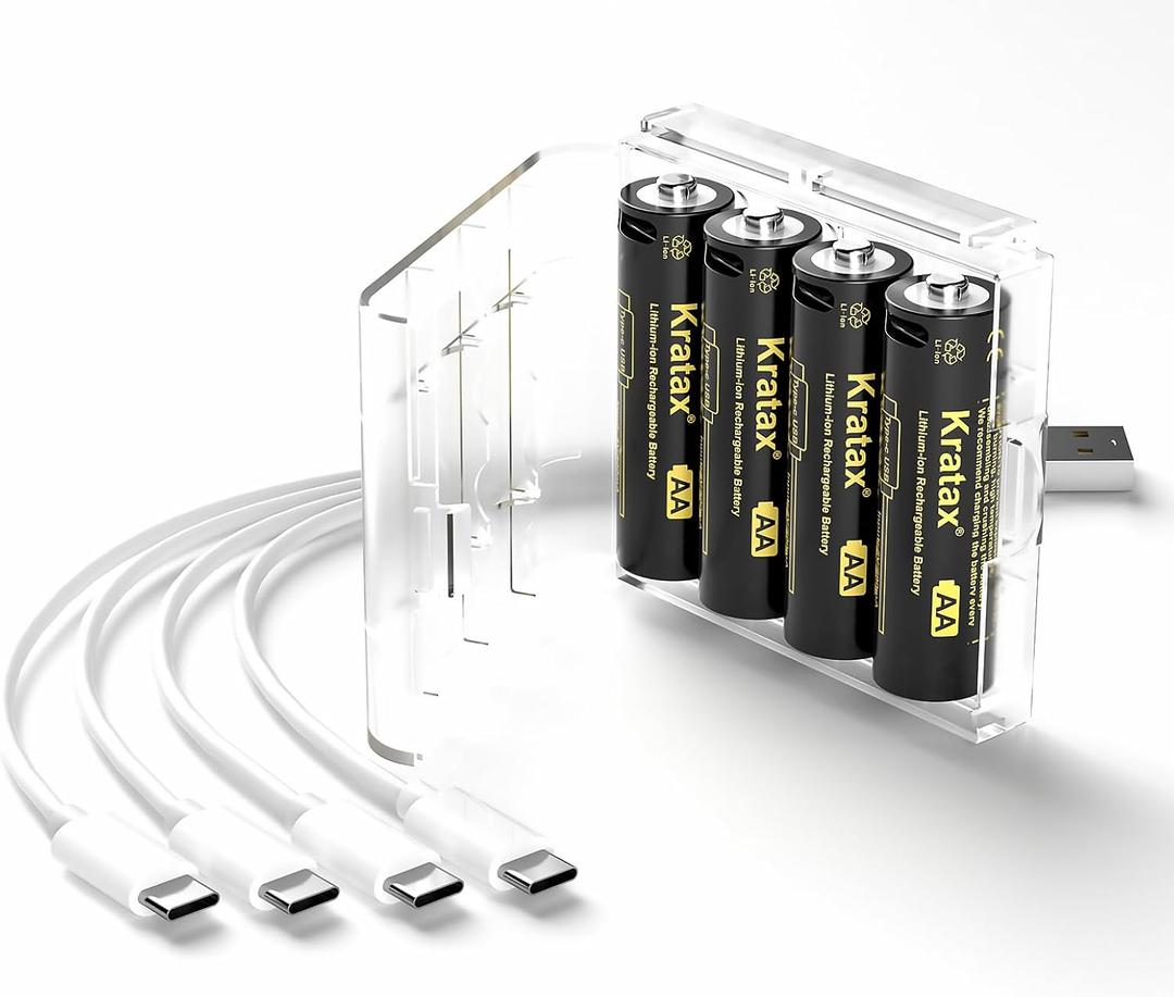 Kratax Rechargeable AA Batteries USB, 4 Pack 3000mWh high Capacity 1.5v Constant Voltage Double A USB Lithium Rechargeable Battery, 2.5h Fast Charge, Long Lasting for Blink Camera